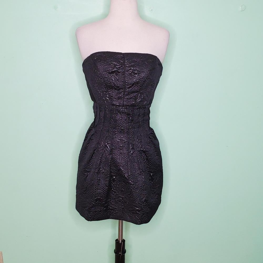 Tibi Strapless Black Brocade Mini Dress Bubble Hem Size 0 - Picture 1 of 9
